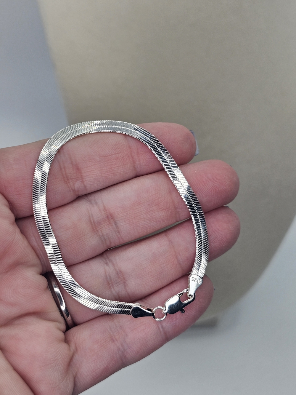 Sterling Silver Herringbone Bracelet 7 Inches